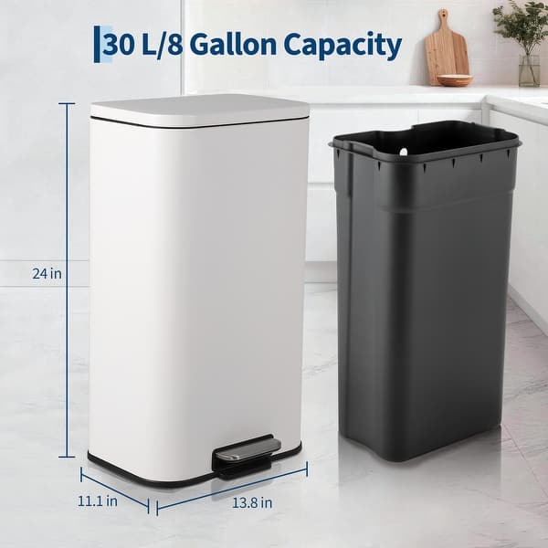 dimension image slide 3 of 7, Fingerprint-Proof Commercial Trash Can, Stainless Steel, Soft-Close Lid, Foot Pedal, Indoor Recycling,for Kitchen/Office