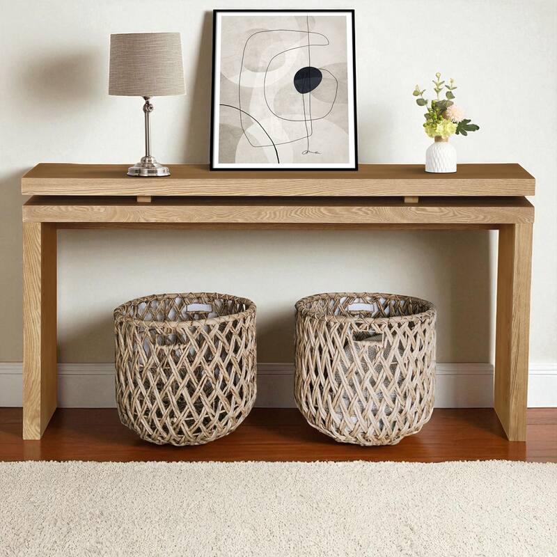 60'' Farmhouse Console Table with Double Board Suspension Design, Retro Solid Wood and MDF Entryway Table