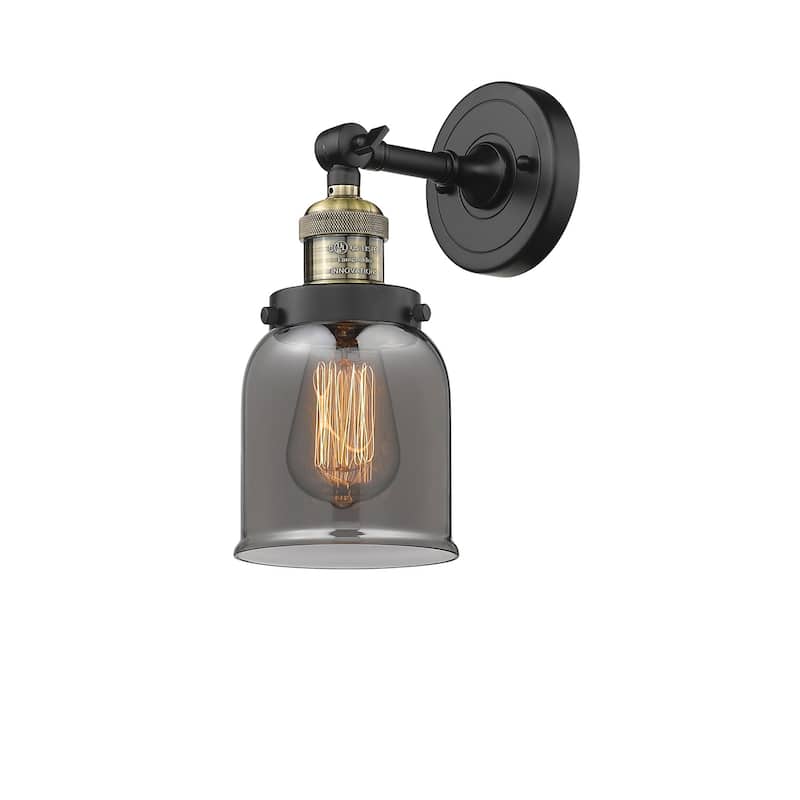 Innovations Lighting Small Bell Single Light 10" Tall Bathroom Sconce - Black Antique Brass / Plated Smoked