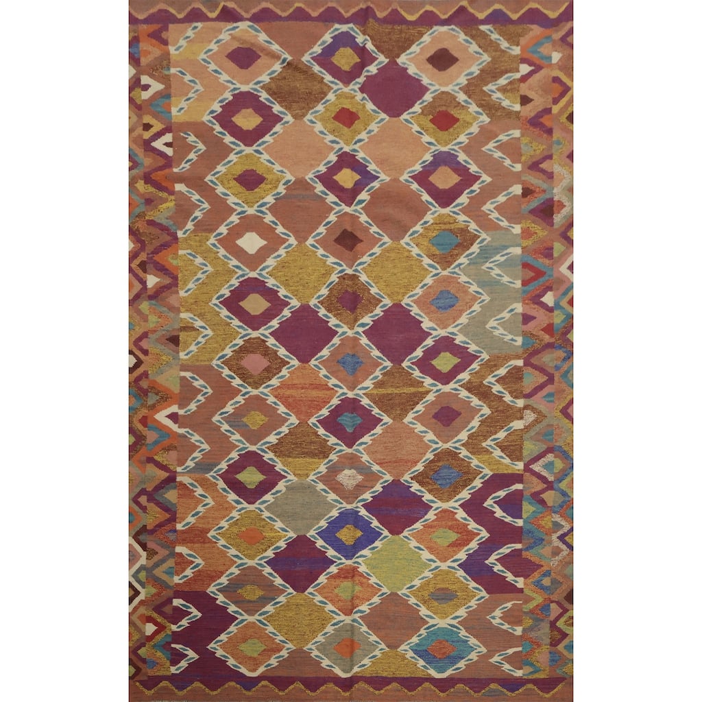 Hand Woven Oriental 100% Wool Carpet Southwestern Tribal Multi-Colored Kilim Area Rug - 9' 8'' X 6' 7''