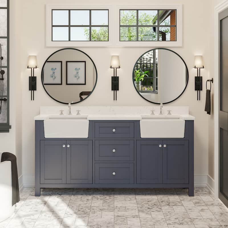 KitchenBathCollection Yorkshire 72" Farmhouse Double Bathroom Vanity with Engineered Marble Top