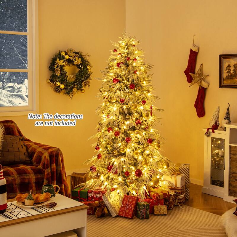 Gymax 6/7/8 FT Artificial Christmas Tree w/1108 PE PVC Branch Tips & - Green, White