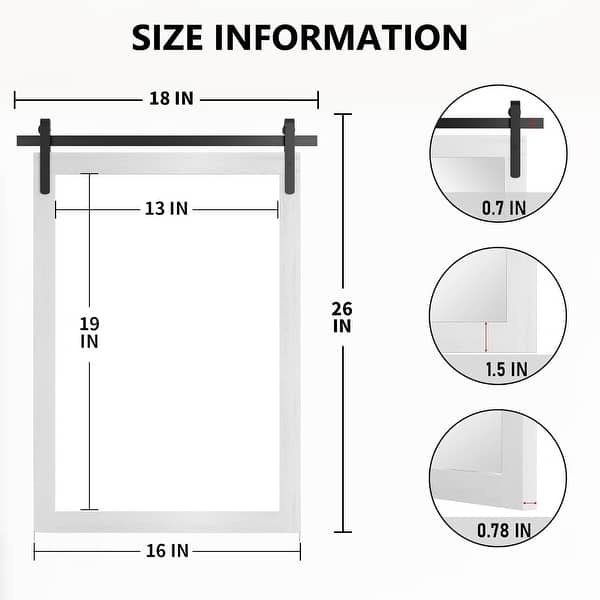 dimension image slide 1 of 20, Farmhouse Barn Door Bathroom Vanity Wall Mirror with Solid Wood Frame