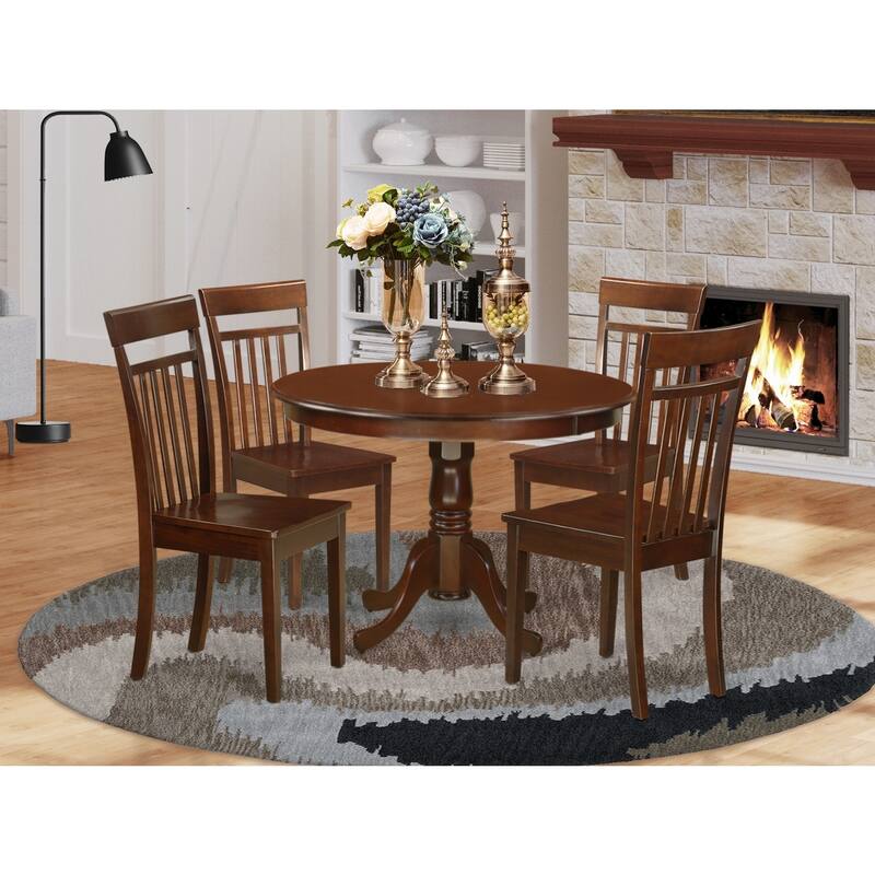 HomeStock 5-Piece Mahogany Finish Solid Wood Top Dining table with 4 Chairs with Lattice Back