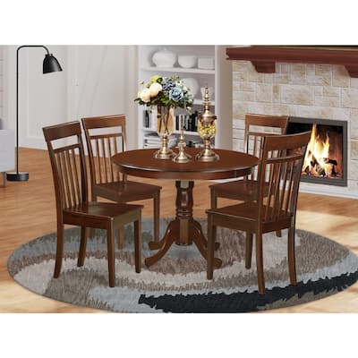 HomeStock 5-Piece Mahogany Finish Solid Wood Top Dining table with 4 Chairs with Lattice Back
