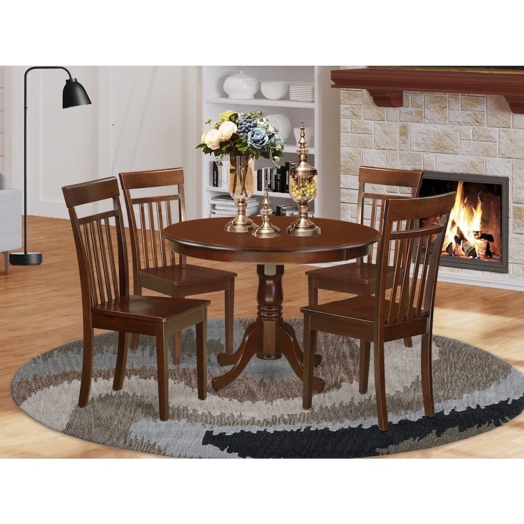 HomeStock 5-Piece Mahogany Finish Solid Wood Top Dining table with 4 Chairs with Lattice Back