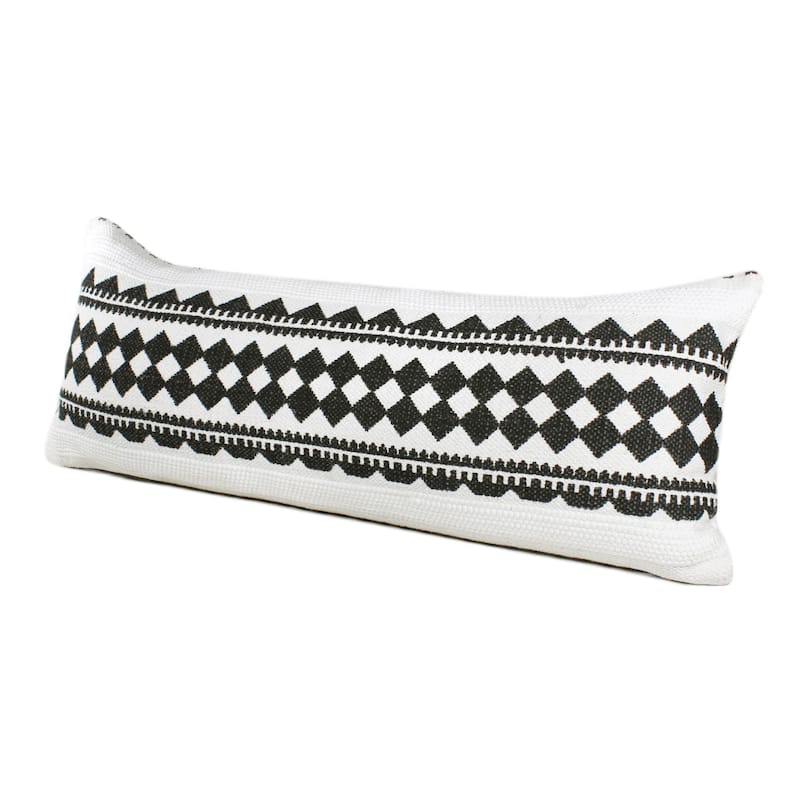 HomeRoots 14" X 36" Black And White 100% Cotton Geometric Zippered Pillow