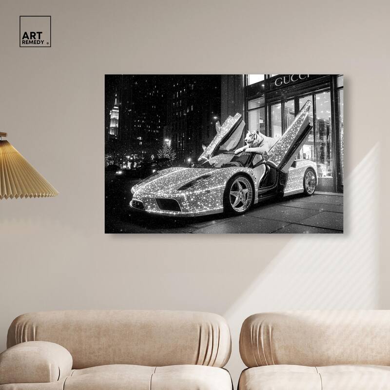 Glistening Tiger and Car Canvas by Art Remedy, Gallery Wrapped