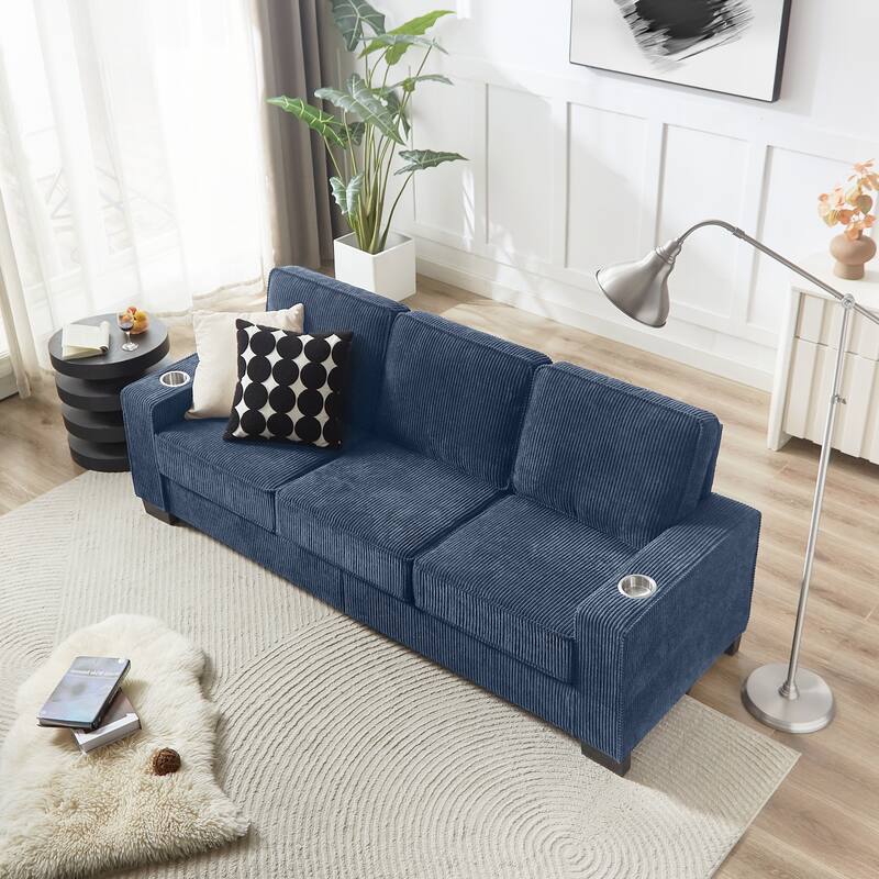 83.86"Corduroy Fabric sofa,Modern Compressed Couch,3-Seater Sofa