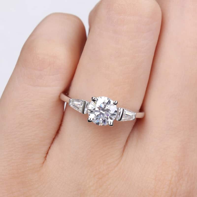 Miadora 1 1/5ct DEW Taper Created Moissanite Three Stone Ring in Sterling Silver