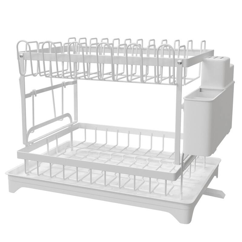 2 Tier Anti-Rust Dish Drying Rack Set with Drainage Spout