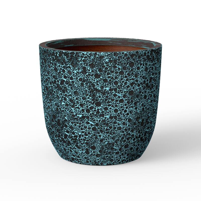 Concrete Tall Round Flower Planter with Drainage Hole and Enhanced Interior - 13.5 x 12.5 - Turquoise(Enhanced Interior)