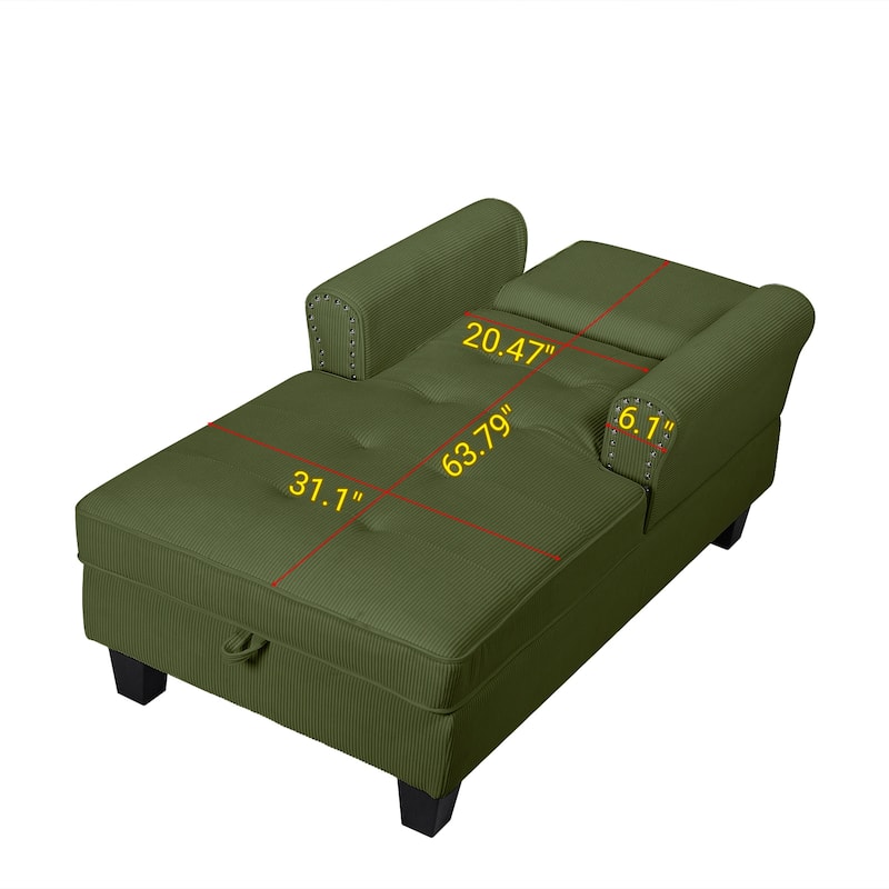 Elegant Corduroy Indoor Recliner Chair Upholstered Lounge Chair Sleeper Sofa Bed Storage Bench with Nailhead Trim
