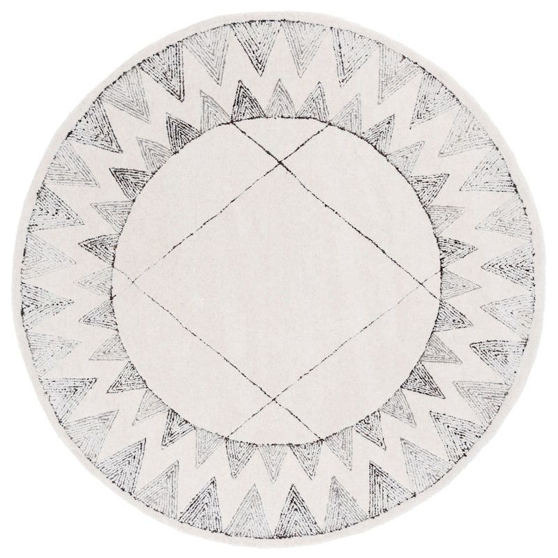 SAFAVIEH Handmade Kenya Gerina Southwestern Wool Rug - 6' Round - Ivory/Black