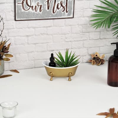 Lavande Golden Metal Fleur-de-Lis Accented Tub Decor
