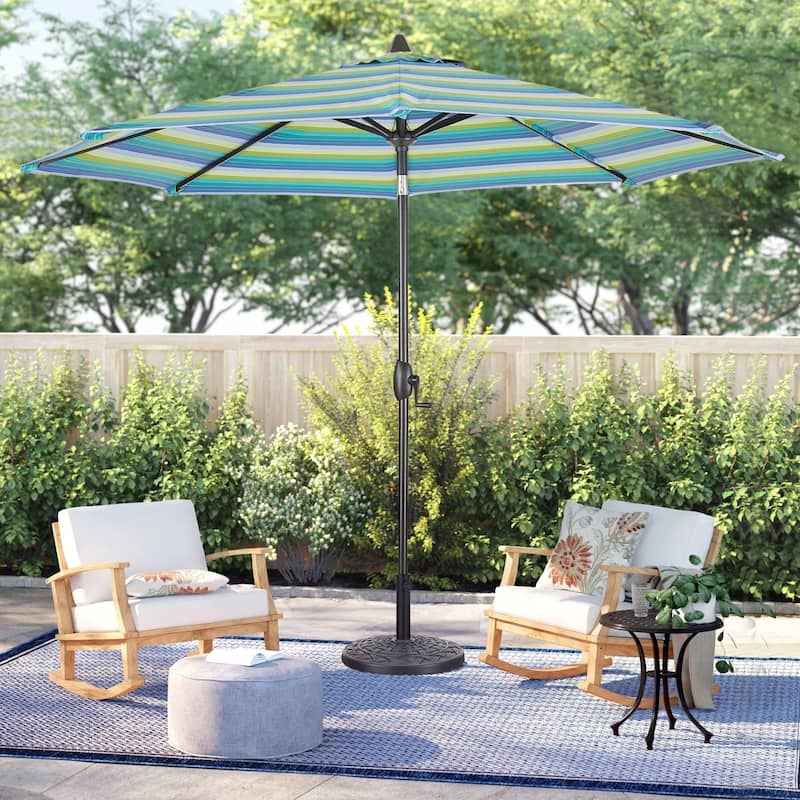 9Ft Striped Market Umbrella with Sunbrella Fabric Outdoor Umbrella - Seville Seaside