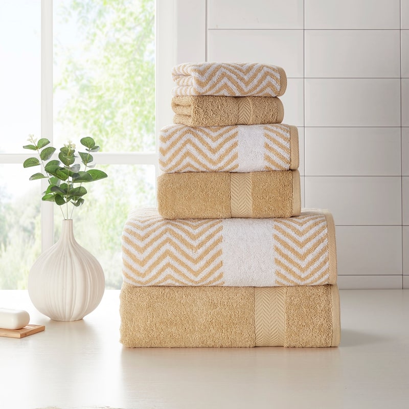Kathy Ireland 6 Piece Chevron Jacquard Towel Set with LetsDry - Linen