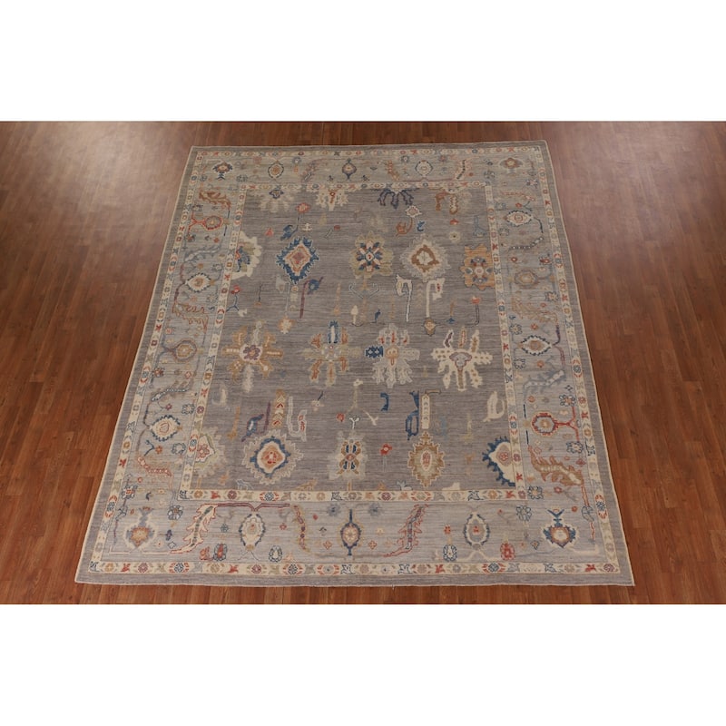 Grey Oushak Turkish Area Rug Hand-Knotted Vegetable Dye Wool Carpet - 8'4" x 9'11"