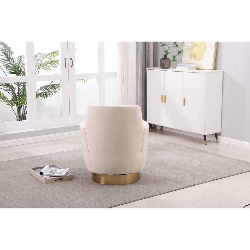 Velvet Swivel Barrel Chair with Gold Base & High-Density Foam