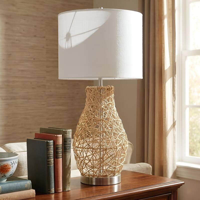 Acroma Natural Braided Table Lamp with Fabric Shade