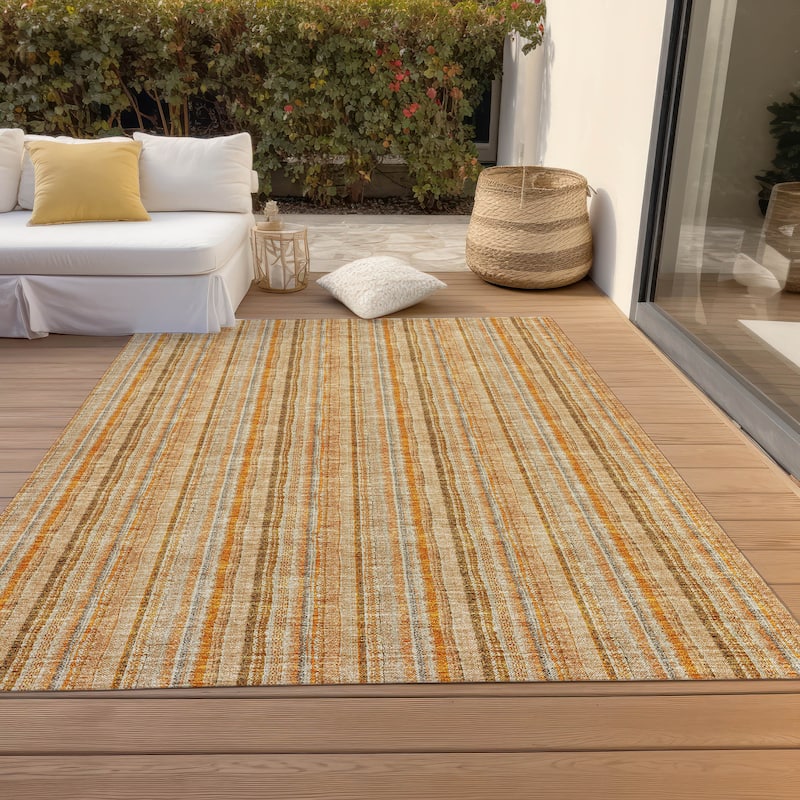 Machine Washable Indoor/ Outdoor Stripe Chantille Rug - Peach - 8' x 10'