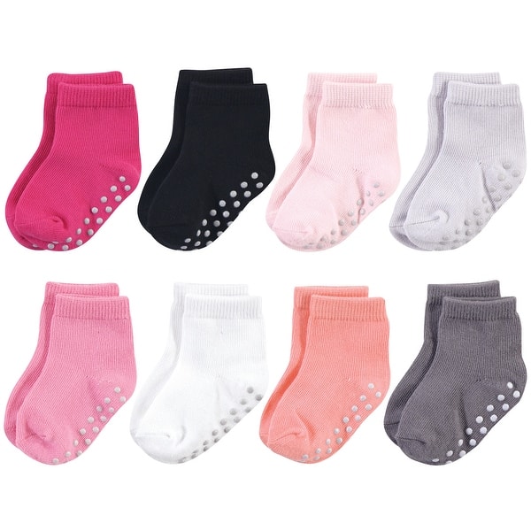 slide 1 of 1, Touched by Nature Toddler Girl Organic Cotton Socks with Non-Skid Gripper for Fall Resistance, Solid Black Pink 4-6X - Solid Black Pink