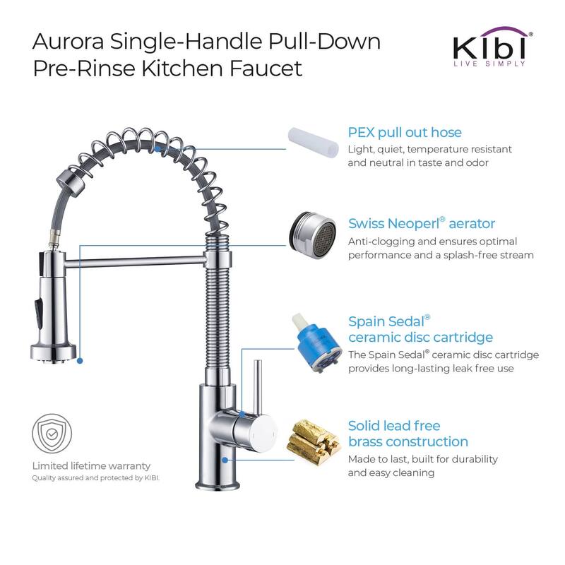 Aurora Single Handle Pull Down Kitchen Sink Faucet