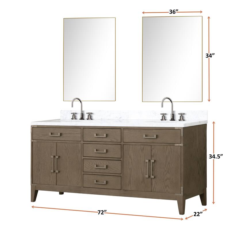 Lexora Laurel Bath Vanity, Carrara Marble Top, Faucet Set, and Mirror