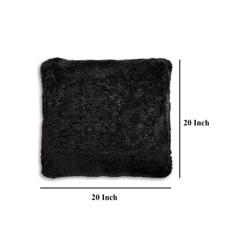 Dift Square Accent Throw Pillow, 20 Inch, Black Faux Rabbit Fur Face