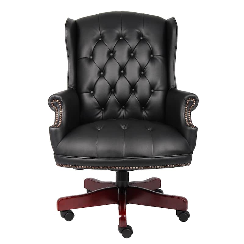 Saily Oversize Executive Chair, Traditional Wingback Black Tufted Vinyl