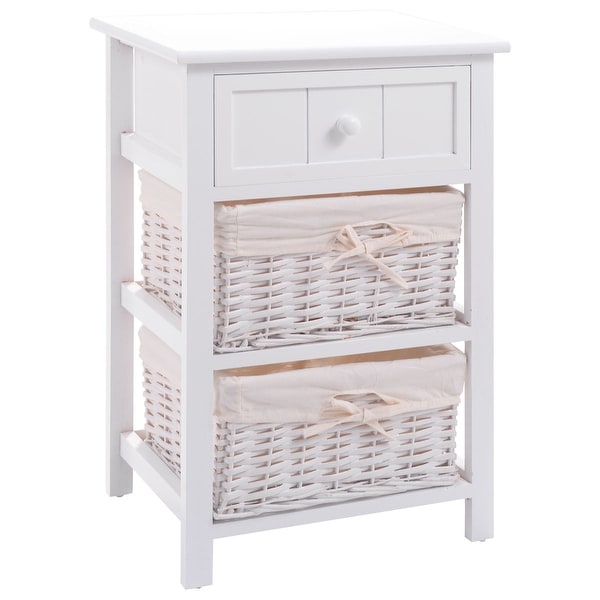 Costway Night Stand 3 Layer 1 Drawer Bedside End Table Organizer Wood W/2 Basket
