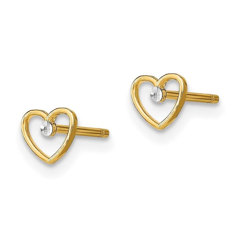 Curata 14k Two tone Gold 5mm Heart With White Sparkle Cut Accent Post Earrings