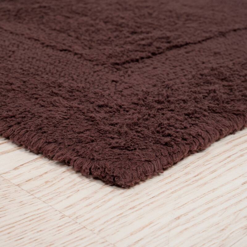 Cotton Bath Mat Set- 2 Piece - Reversible, Soft, Absorbent and Machine Washable Bathroom Rugs By Lavish Home (Chocolate)