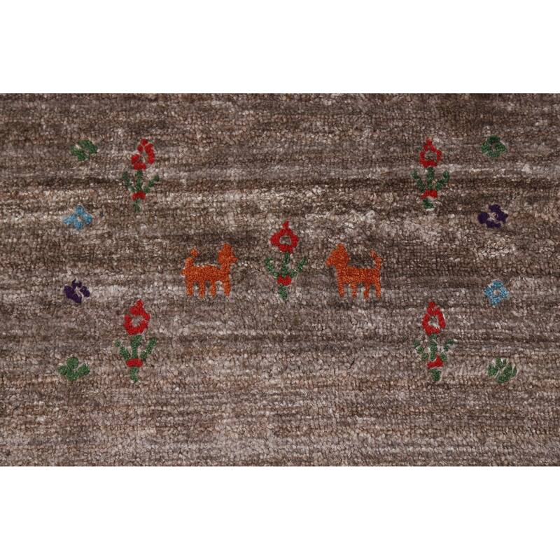 Brown Gabbeh Oriental Area Rug Hand-Knotted Silk Carpet - 8'11" x 11'8"