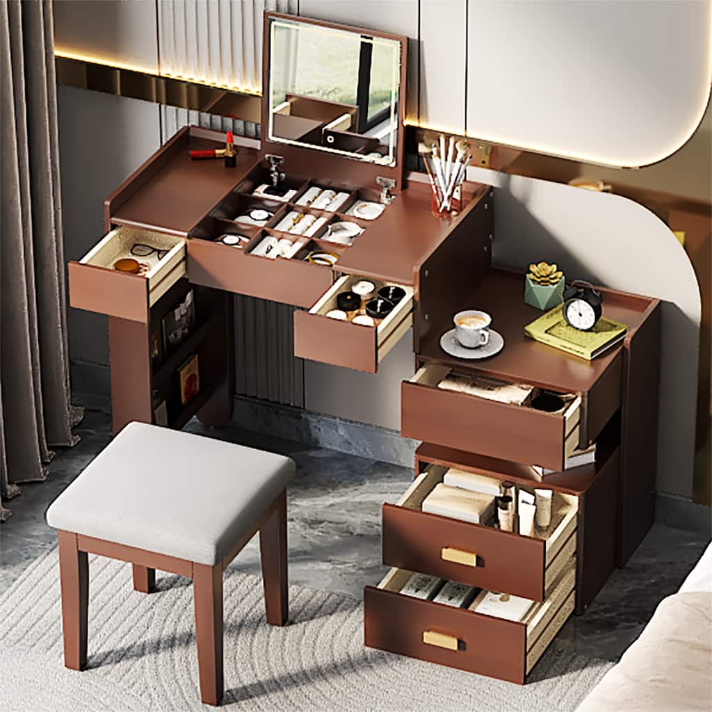3-in-1 Makeup Vanity with Flip-Top Mirror and LED Lighting