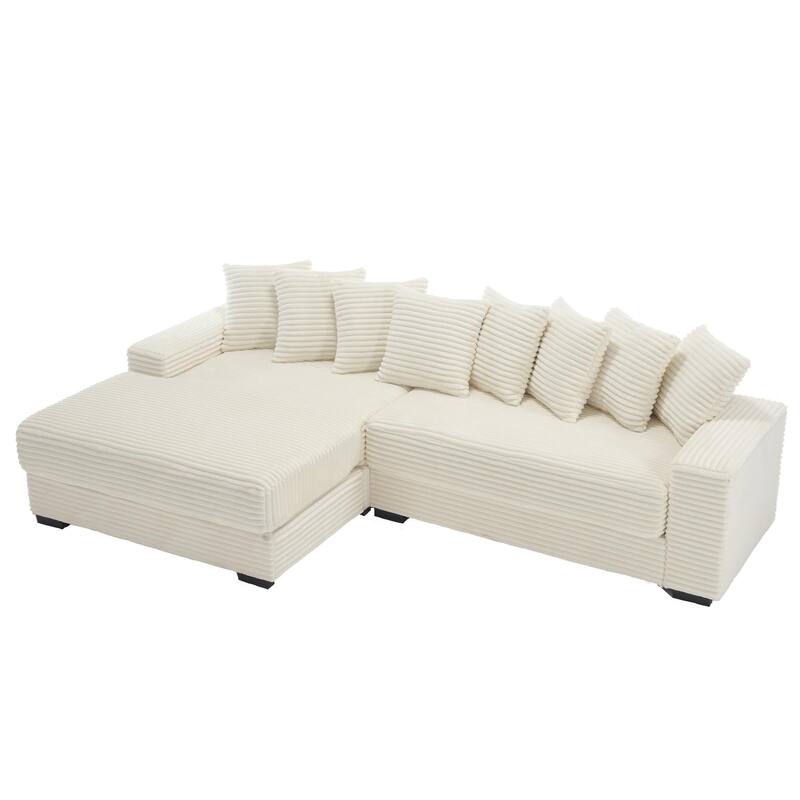L Shaped Modular Sectional Sofa with Chaise, Oversized Corduroy Upholstered Sleeper Sofa, Floor Corner Sofa with Throw Pillows
