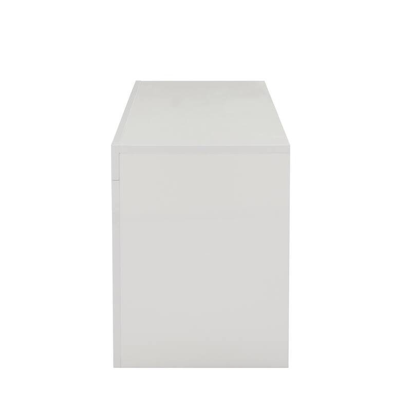 GDF Studio - Modern White Particle Board TV Stand with LED Light Belt and Glass Shelf