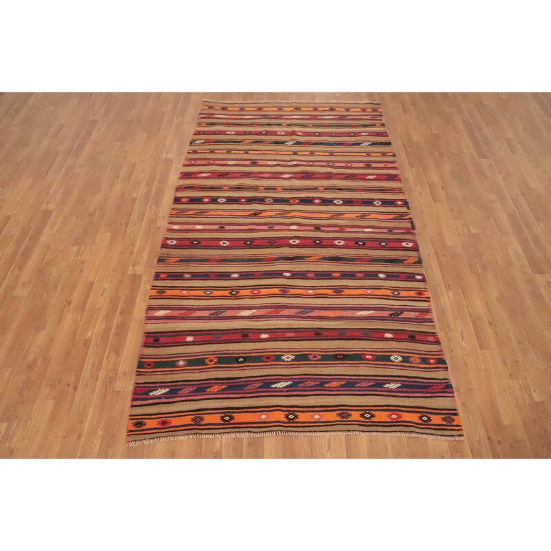 Hand Woven Oriental 100% Wool Carpet Southwestern Tribal Multi-Colored Kilim Area Rug - 8' 4'' X 4' 9''