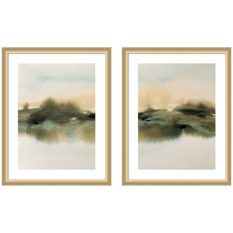 Kate and Laurel Tranquil Meadows 2 Piece Framed Wall Art Print Set by Amy Lighthall - 2 Piece Set 20x25 - Gold