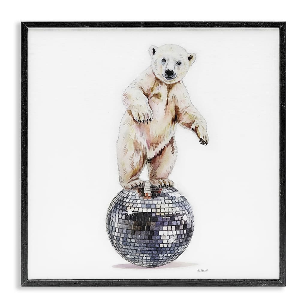 Stupell Polar Bear on Disco Ball Framed Giclee Art Design By Amanda Greenwood