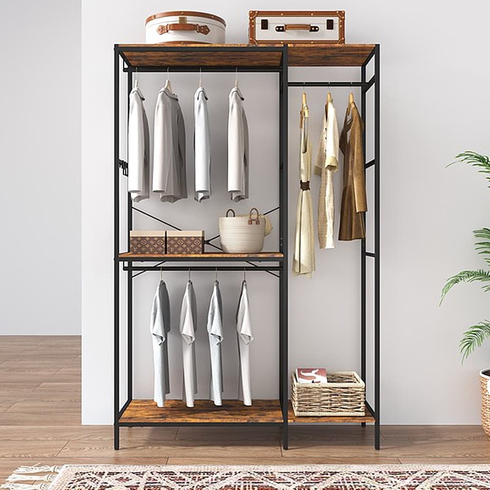 Metal Freestanding Closet Organizer, Garment Rack with Shelves and