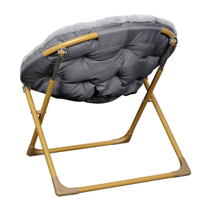 Kids Folding Synthetic Fur Saucer Chair for Playroom or Bedroom - 12.25"D x 22.75"W x 22"H
