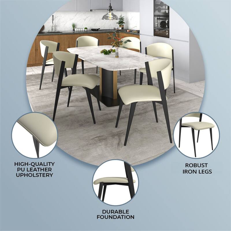 Set of 4 Leather Dining Chairs - Accent Chairs with Sturdy Metal Legs & Cushioned Seats - Ideal for Dining Room or Living Space