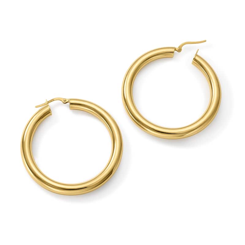Clover 14k Yellow Gold High-Polish Round Hoop Earrings 5mm