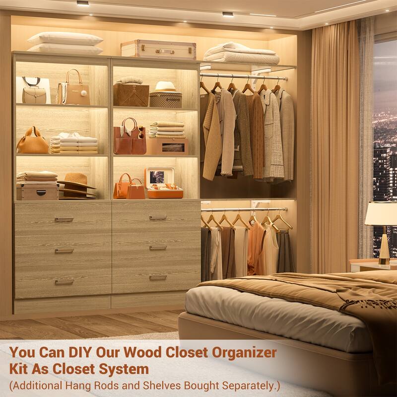 23.6" W Closet System with 3 Wooden Drawers and Storage Shelves, 2FT Sturdy Walk-in Organizer Storage Unit