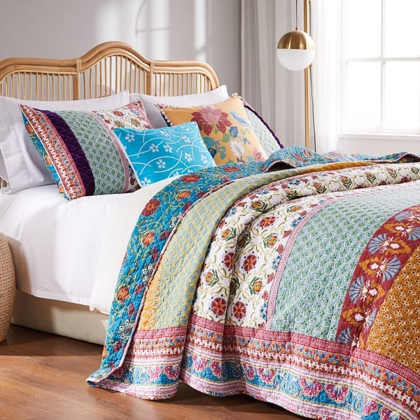 slide 2 of 11, Greenland Home Fashions Thalia Velvet-Embellished Cotton Quilt Set Tango 5PC - Oversized King