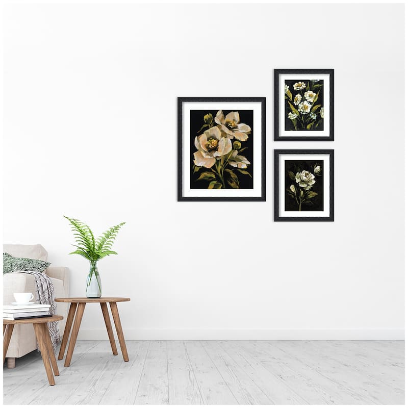 Kate and Laurel Moody Whites Floral No. 3 3 Piece Framed Wall Art Print Set by Annie Quigley