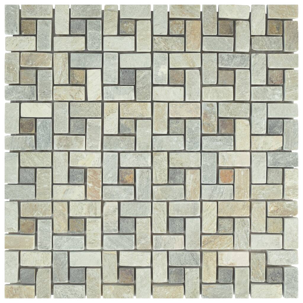 Merola Tile Crag Spiral Multi Sunset 12" x 12" x 9 mm Slate Mosaic Tile