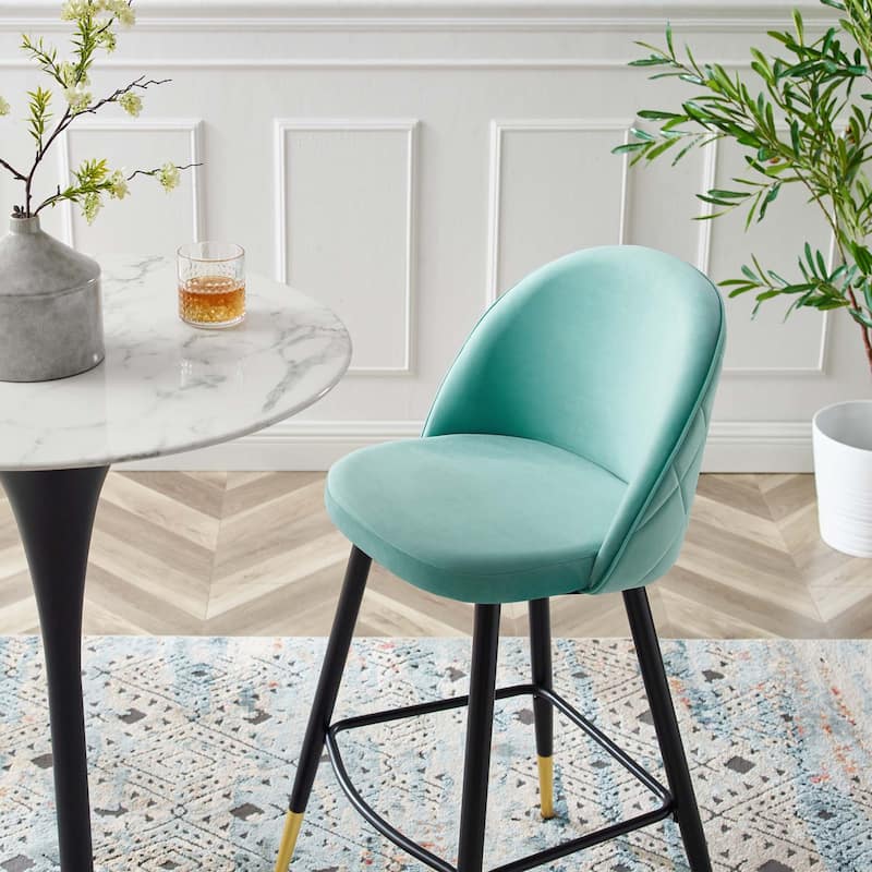 Modway Cordial Performance Velvet Dining Bar Stools in Mint, Set of 2