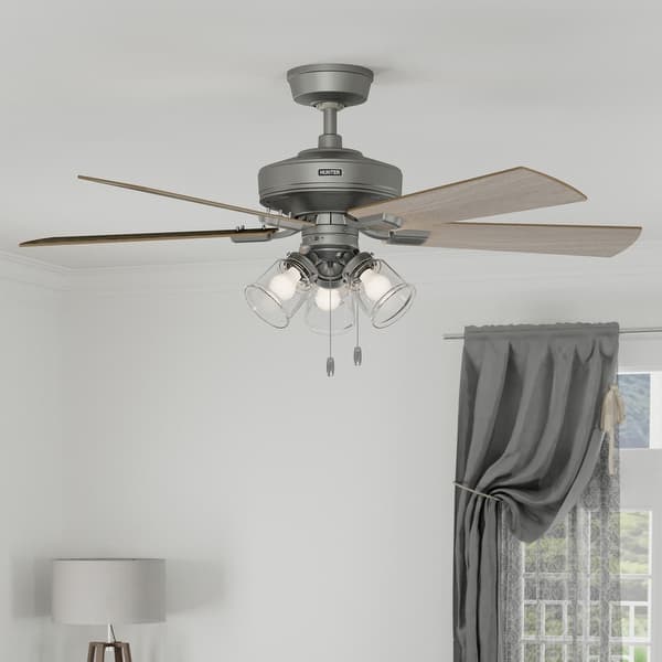 slide 2 of 24, Hunter 52" Crestfield Ceiling Fan w/ LED Light Kit, Pull Chain - Farmhouse, Transitional - EASY INSTALLATION! Matte Silver